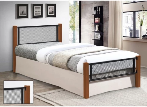 ΝΕΤ Κρεβάτι Μονό για Στρώμα 90x190cm, Μέταλλο Βαφή Μαύρο, Ξύλο Καρυδί