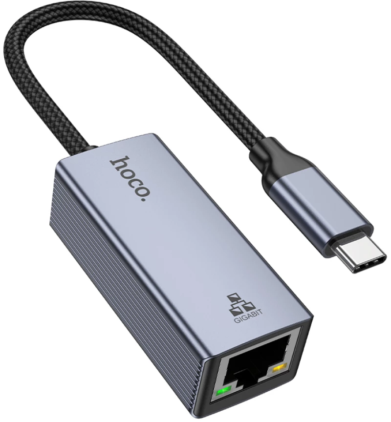Αντάπτορας  Hoco UA37 USB-C σε RJ45 OTG 10/100/1000Mbps 12cm Γκρι