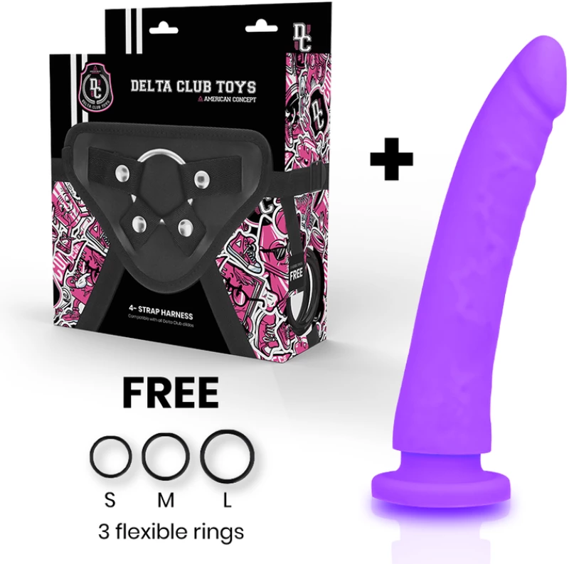 DELTA CLUB TOYS HARNESS & DONG PURPLE SILICONE 20x4cm