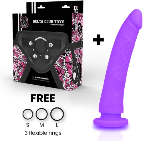 DELTA CLUB TOYS HARNESS & DONG PURPLE SILICONE 20x4cm