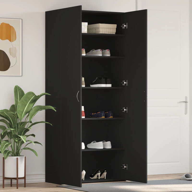vidaXL Ντουλάπα παπουτσιών Μαύρη 80x35,5x180 εκ Επεξεργασμένο ξύλο