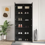 vidaXL Ντουλάπα παπουτσιών Μαύρη 80x35,5x180 εκ Επεξεργασμένο ξύλο