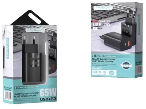 Φορτιστής Treqa Χωρίς Καλώδιο USB-A και USB-C/65W (CH-637)