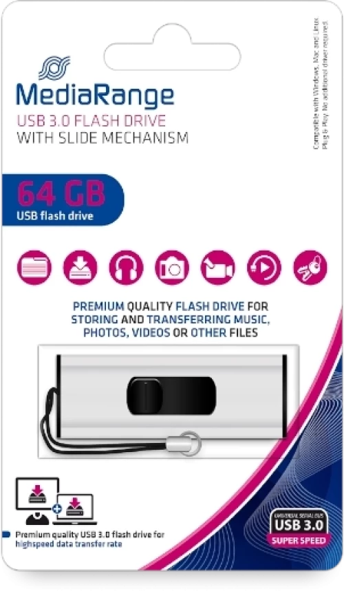 MediaRange Slide Mechanism 64GB USB 3.0 Gen 1 (MR917/64GB)