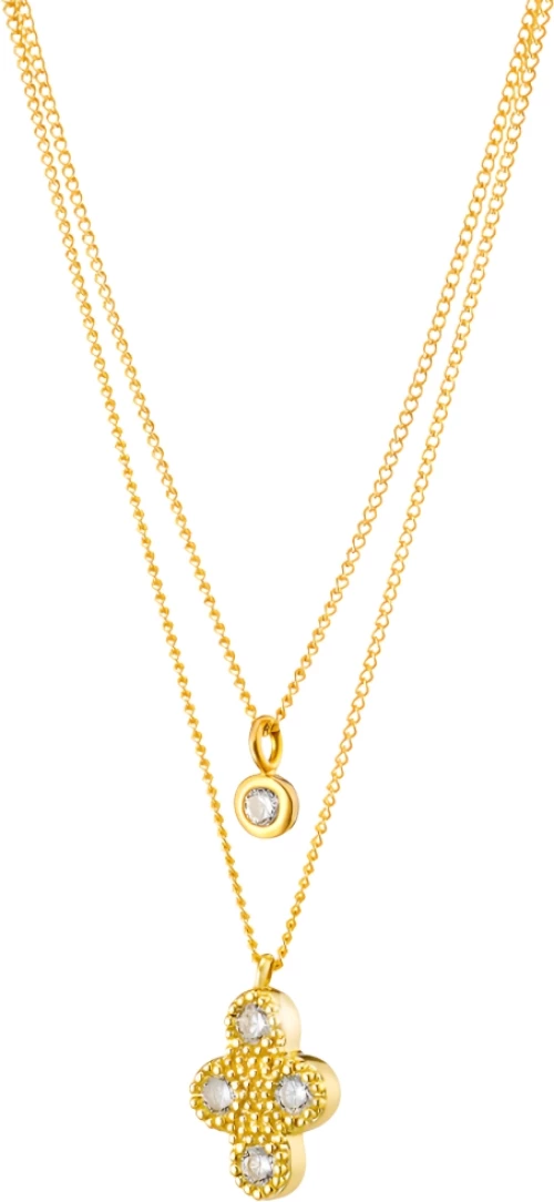 Oxette κολιέ Natrix μεταλλικό επίχρυσο διπλό με σταυρό και λευκά ζιργκόν 01X15-00471