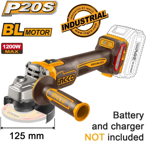 Γωνιακός Τροχός Μπαταρίας 125mm 20V Li-Ion SOLO Ingco - CAGLI221253