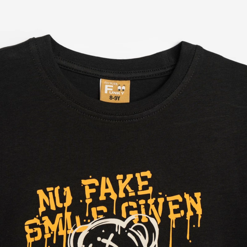 Funky Μπλούζα Μακώ Κοντομάνικη No Fake Smile, Μαύρο