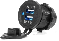 AMIO ΠΡΙΖΑ ΜΕ 2 ΘΥΡΕΣ USB ΚΑΙ ΚΑΠΑΚΙ ΜΑΥΡΗ 12/24V 4.2A ΑΔΙΑΒΡΟΧΗ ΜΕ ΜΠΛΕ LED ΦΩΣ ΕΝΔΕΙΞΗΣ  AMIO - 1 ΤΕΜ. 04217/AM