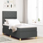 vidaXL Κρεβάτι Box Spring με Στρώμα Σκούρο Γκρι Μονός Υφασμάτινος