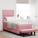 vidaXL Κρεβάτι Box Spring με Στρώμα & Πάγκο Ροζ 80x200 εκ Βελούδο