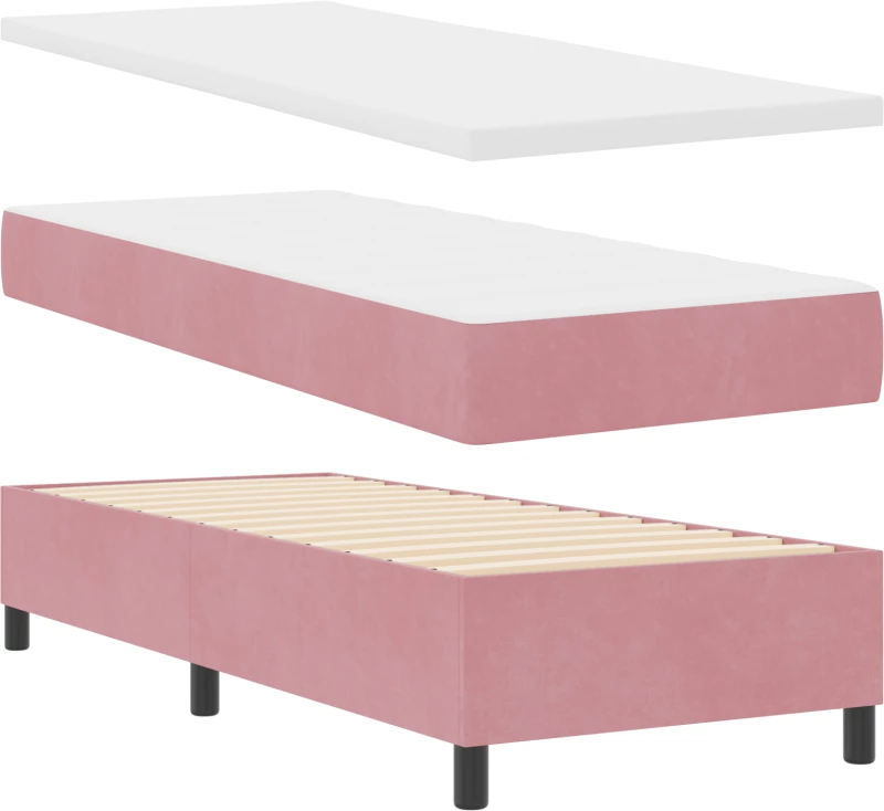 vidaXL Κρεβάτι Box Spring με Στρώμα & Πάγκο Ροζ 80x200 εκ Βελούδο