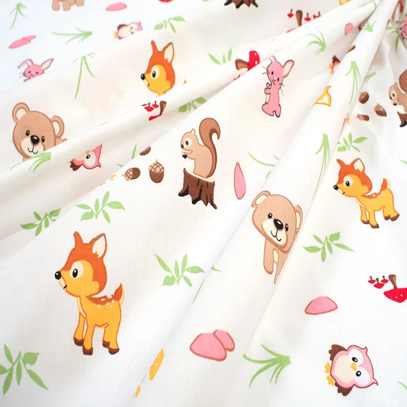 Πάνα Χασέ Forest Animals 571 White-Pink DimCol 80x80cm 100% Βαμβάκι