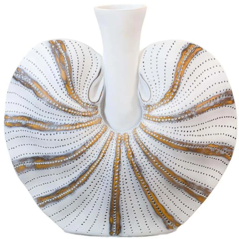 Βάζο 374-225-576 36x10x35cm White-Gold Πολυρεσίνη
