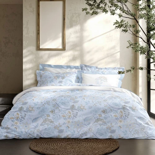 Σεντόνια Jacobus Με Λάστιχο (Σετ 4τμχ) Blue-Multi Nima Queen Size 160x232cm 100% Βαμβακοσατέν