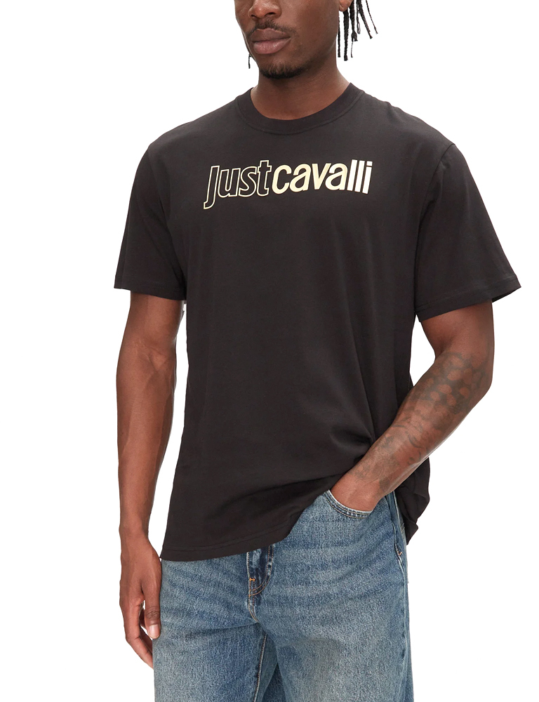 JUST CAVALLI LOGO T-SHIRT MEN JUST CAVALLI ΜΑΥΡΟ- ΧΡΥΣΟ (OAHT16-PM601-CJ500-899)