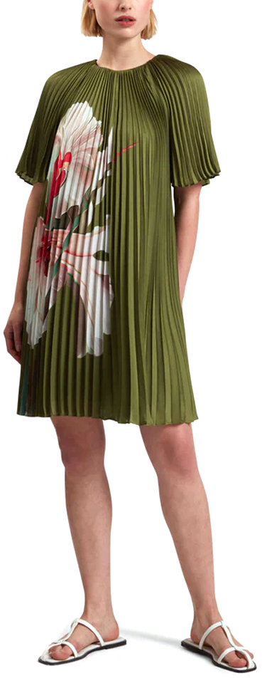 TED BAKER VINLAA PLEATED SHORTSLEEVE MINI DRESS WOMEN TED BAKER ΠΡΑΣΙΝΟ- ΡΟΖ (280424-GREEN)