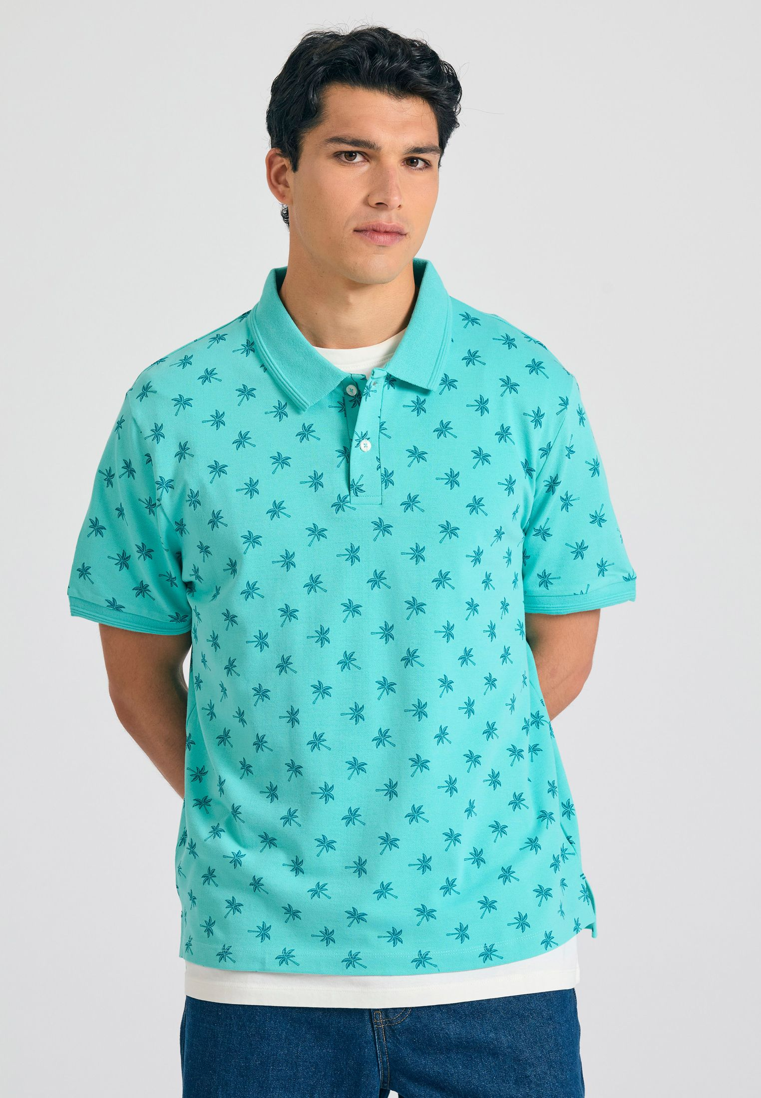 Polo μπλούζα με all over τύπωμα - AQUA - FBM011-016-11
