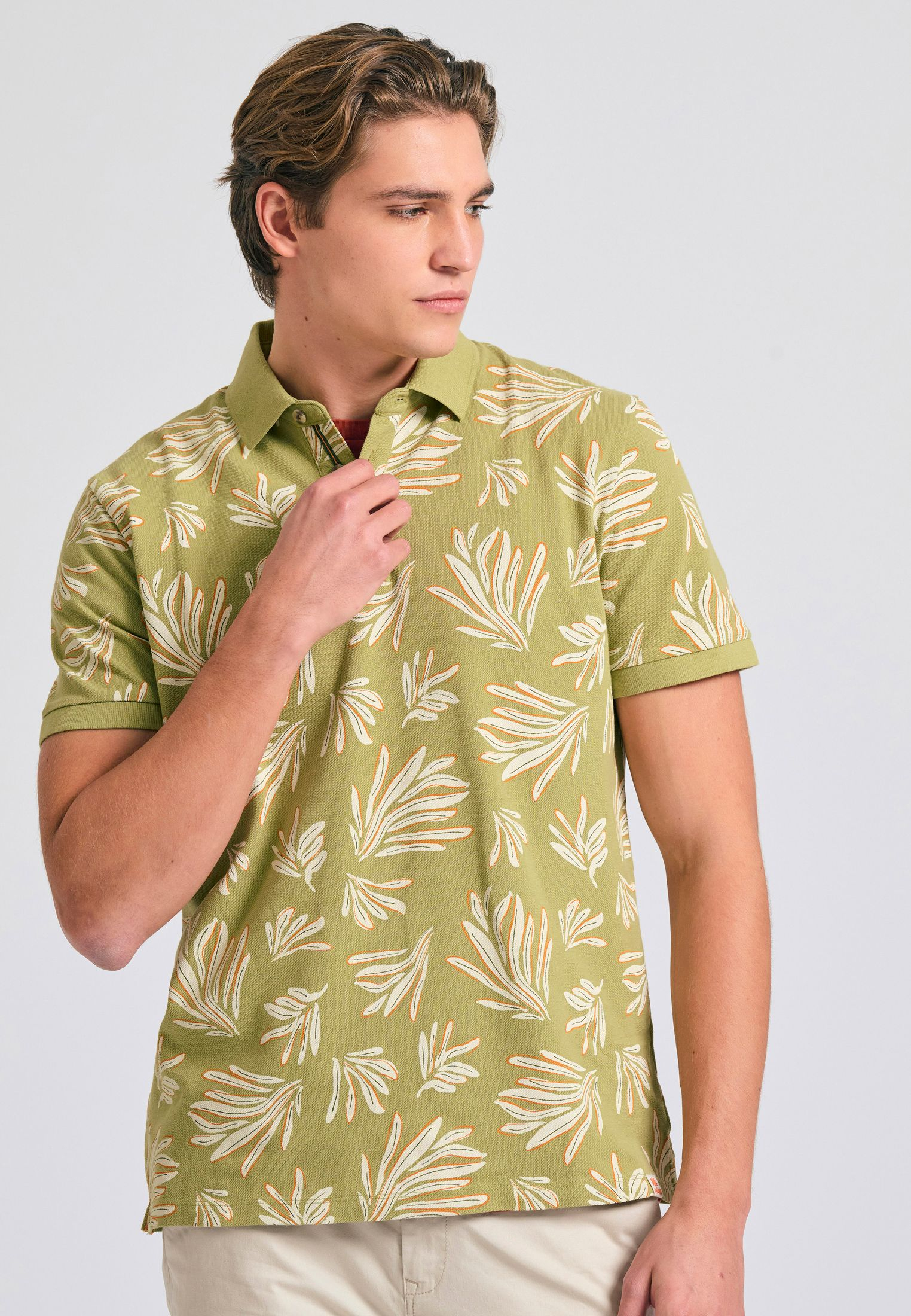 Polo μπλούζα με all over τύπωμα - HERBAL GREEN - FBM011-014-11