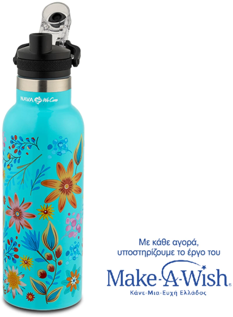 NAVA Θερμός Μπουκάλι Ανοξείδωτο "We Care" Τιρκουάζ 500ml 10-016-022