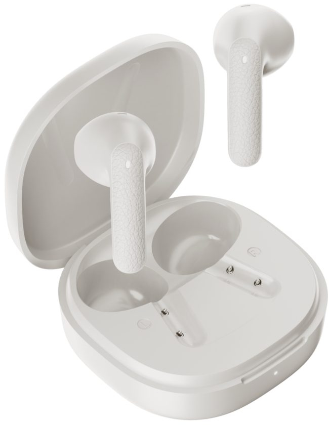 QCY Air White Semi-Ear TWS Earbuds, quad Mic ENC multi-point connection, leather grain case