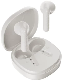 QCY Air White Semi-Ear TWS Earbuds, quad Mic ENC multi-point connection, leather grain case