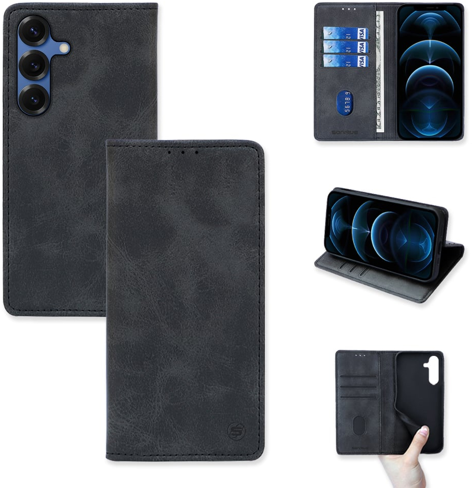 Θήκη Πορτοφόλι Vintage Magnet Wallet Sonique Samsung Galaxy S25 Plus Μαύρο