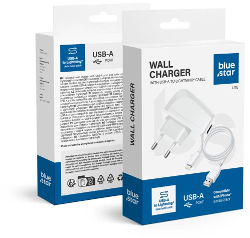 BLUE STAR LITE travel charger 1A 5W USB A + cable USB A to Lightning TFK-TC-1095B white