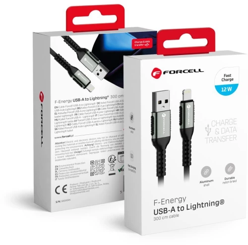 FORCELL F-ENERGY C257 cable USB A to Lightning 2,4A 12W Cafule 3 m black