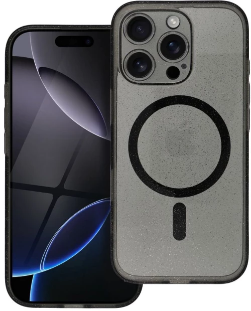 CLEAR MAG COVER case with camera protection compatible with MagSafe for IPHONE 15 Plus black glitter