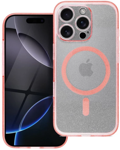CLEAR MAG COVER case with camera protection compatible with MagSafe for IPHONE 16 Plus pink glitter