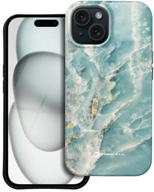 FORCELL F-PROTECT Mirage, Military Drop-Tested case compatible with MagSafe for IPHONE 15 green marble