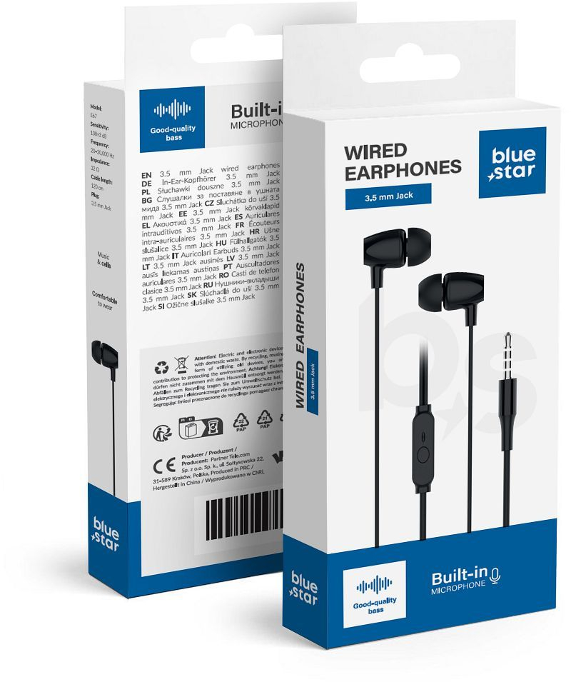 Wire earbuds Jack 3,5 mm Blue Star PA-E67 1,2 m black