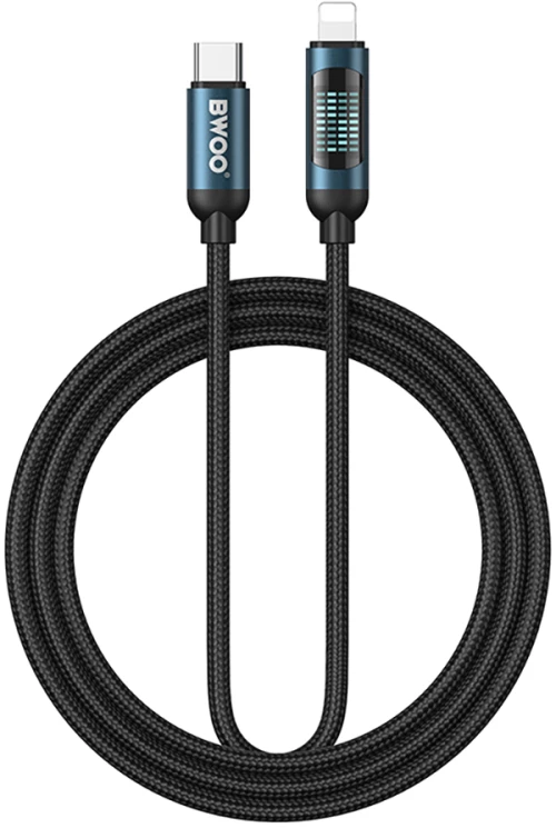 BWOO Braided Cable USB-C - Lightning 1m 27W with animated lighting black