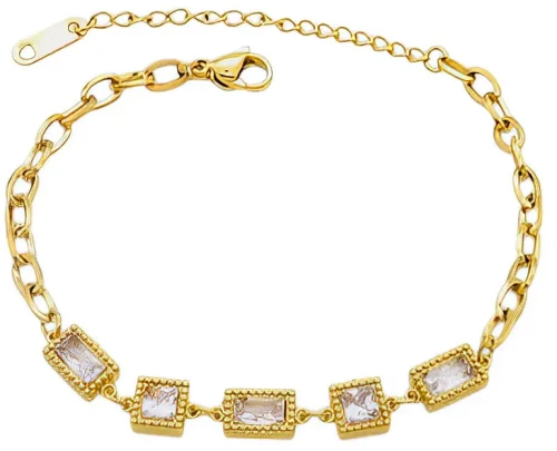 Επιχρυσωμένο Ατσάλινο Βραχιόλι με Ορθογώνιες Πέτρες (B3381)