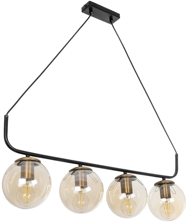 203-0018 GloboStar®  LATTICE 203-0018 Μοντέρνο Κρεμαστό Φωτιστικό Ράγα Πολύφωτο 4 x E27 IP20 Μαύρο & Μπρούτζινο Μέταλλο με Mελί Γυαλί - Μ78 x Π15 x Υ81cm
