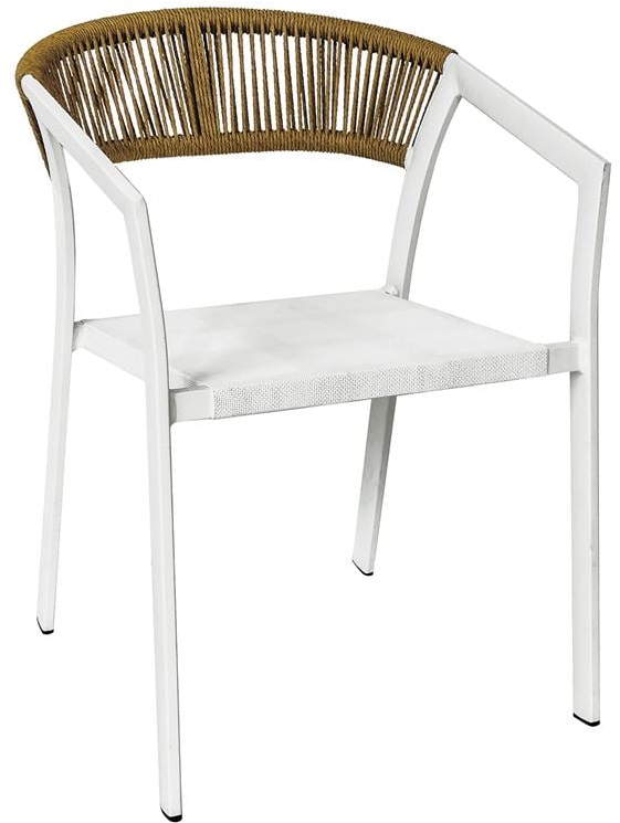WOODWELL Ε6717,2PARMA Πολυθρόνα Βεράντας-Κήπου ALU Άσπρο, Rope Wicker Φυσικό, Textilene Άσπρο, Στοιβαζόμενη 55x58x78cm Ε6717,2