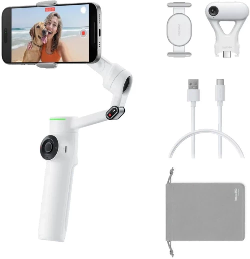 Insta360 Flow 2 AI Tracker Bundle White - A.I. Powered Gimbal Stabilzer for Smartphone