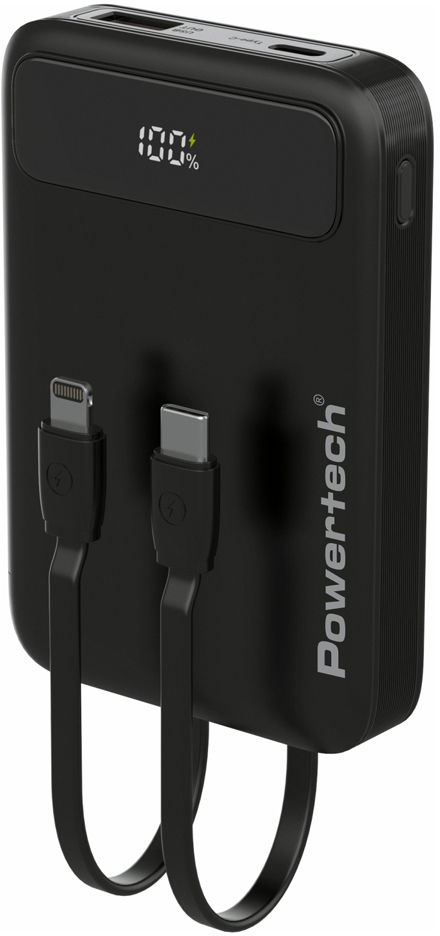 POWERTECH power bank με καλώδια και οθόνη PT-1417 10000mAh, 22.5W, μαύρο