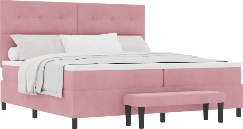 vidaXL Κρεβάτι Box Spring με Στρώμα & Πάγκο Ροζ 200x200 εκ. Βελούδο