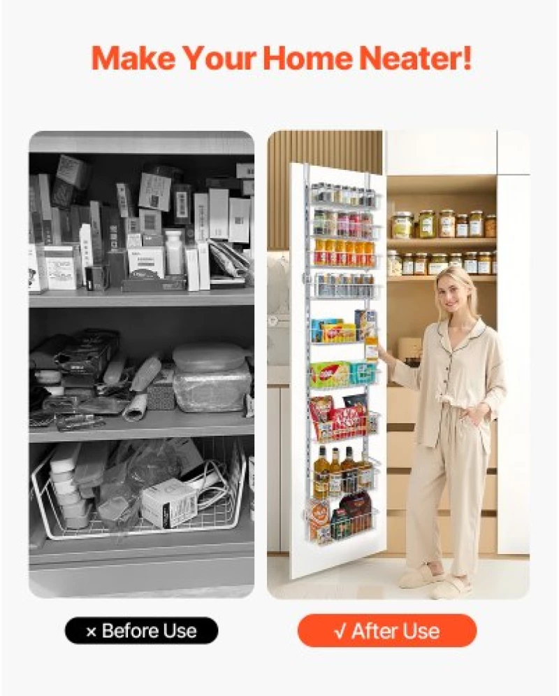 VEVOR 9-Tier Over the Door Pantry Organizer Hanging Storage Rack Adjustable
