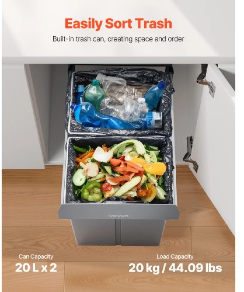 VEVOR Double 20Lx2 Pullout Waste Container Under Cabinet Kitchen Bin Trash Can