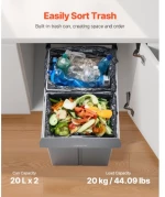 VEVOR Double 20Lx2 Pullout Waste Container Under Cabinet Kitchen Bin Trash Can