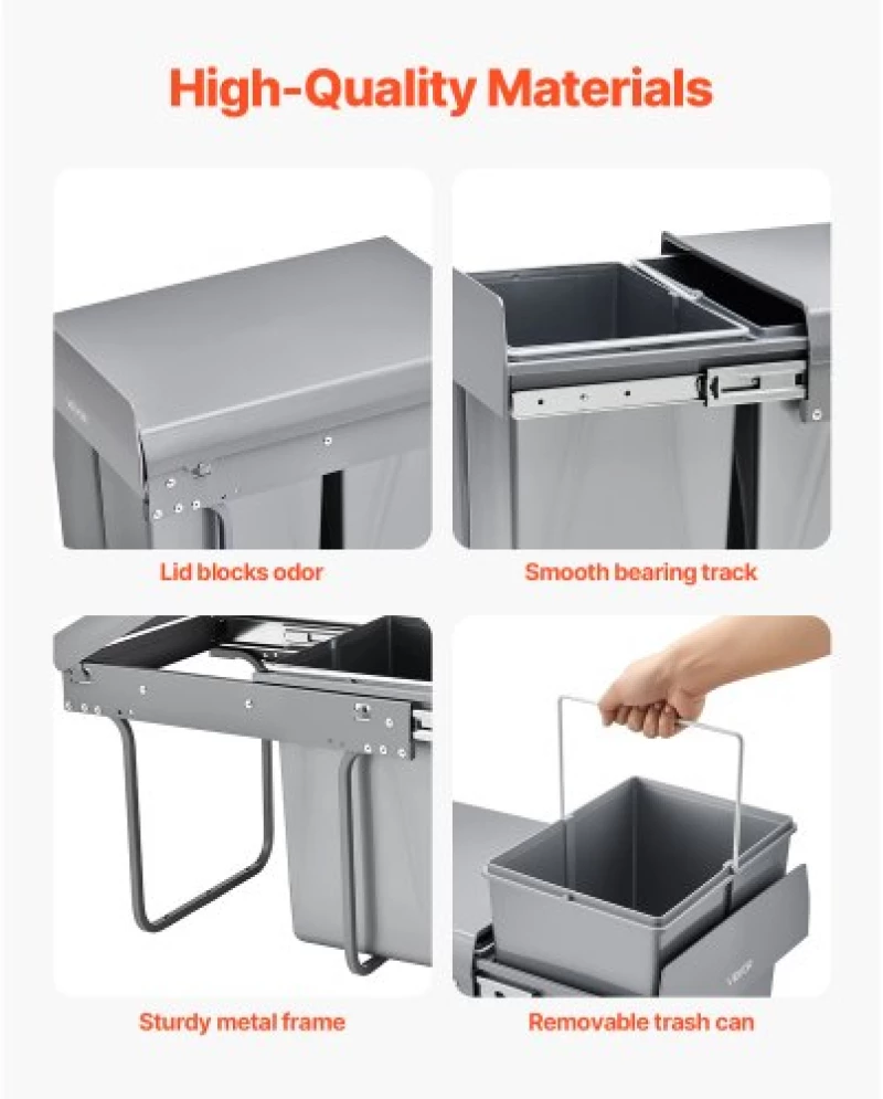VEVOR Double 20Lx2 Pullout Waste Container Under Cabinet Kitchen Bin Trash Can