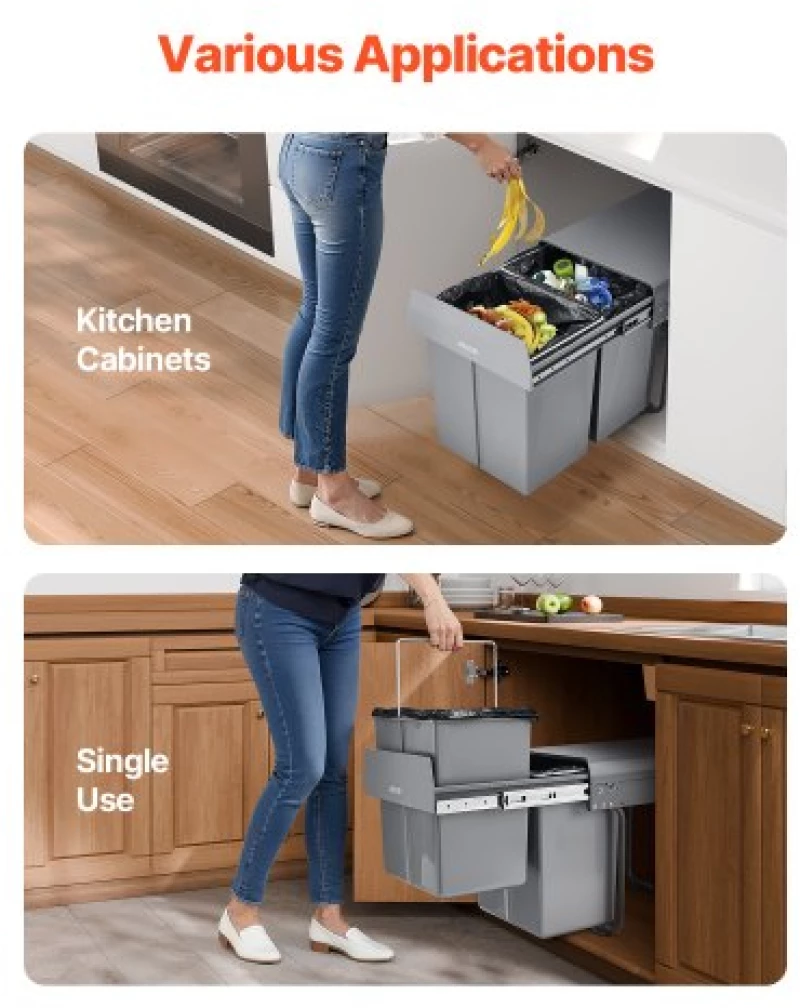 VEVOR Double 20Lx2 Pullout Waste Container Under Cabinet Kitchen Bin Trash Can