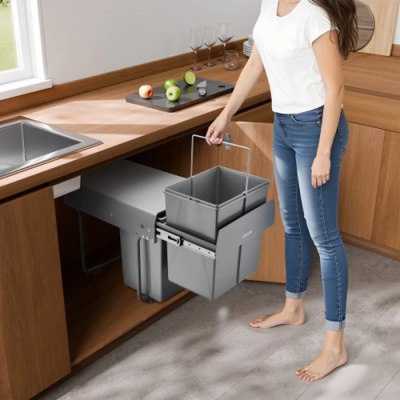 VEVOR Double 20Lx2 Pullout Waste Container Under Cabinet Kitchen Bin Trash Can