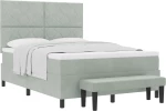 vidaXL Κρεβάτι Box Spring με Στρώμα & Πάγκο Ανοιχτό Γκρι 140x190 εκ. Βελούδο