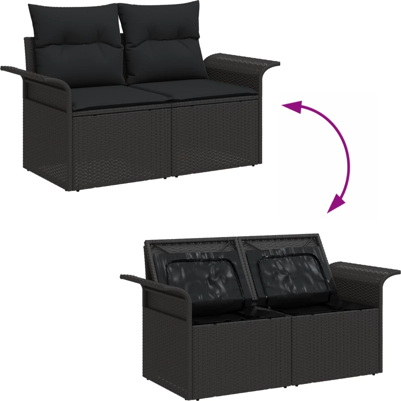 Σετ Σαλονιού Κήπου 6 Τεμαχίων με Μαξιλάρια Μαύρο Πολυ Ρατάν