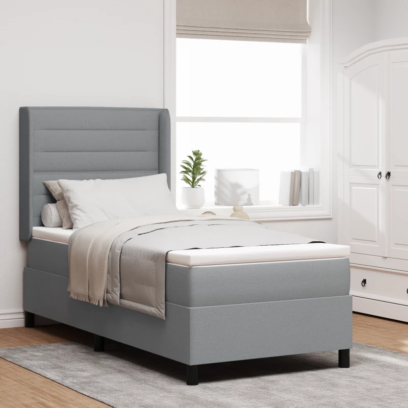 κουβέρτα Box Spring με στρώμα vidaXL Γκρι ανοιχτό 100x200 εκ. ύφασμα