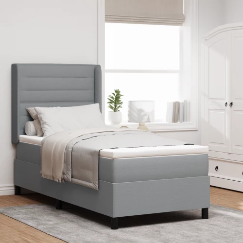 κουβέρτα Box Spring με στρώμα vidaXL Γκρι ανοιχτό 100x200 εκ. ύφασμα