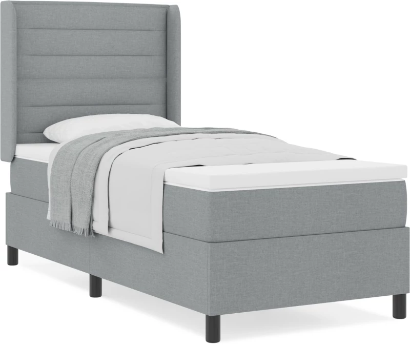 κουβέρτα Box Spring με στρώμα vidaXL Γκρι ανοιχτό 100x200 εκ. ύφασμα
